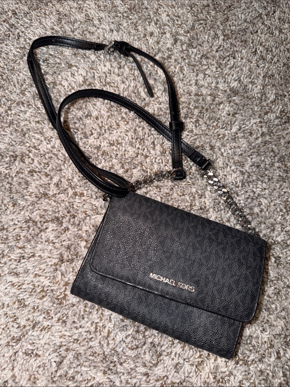 Michael Kors Black Leather Crossbody with Chain Strap